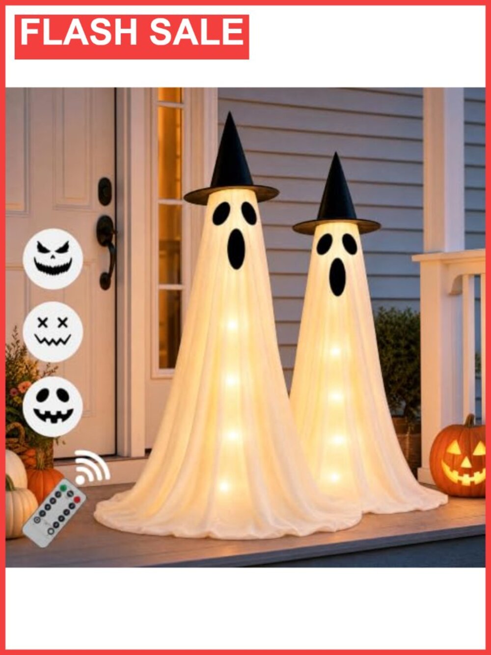 2-Pack 63in Lighted Ghost Halloween Decorations, Adjustable, Remote, Timer,